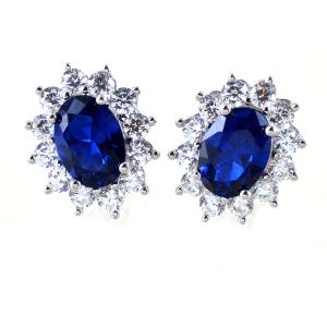 Orecchini rosetta in argento e zircone blu zaffiro - gallery