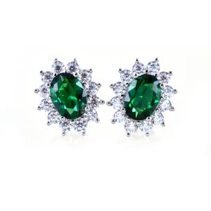 Orecchini rosetta in argento e zircone verde smeraldo - gallery