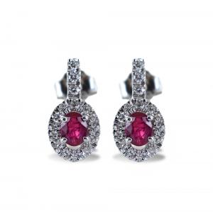 Orecchini Rubino pendenti contorno diamanti modello Maijikal Gioielli Raaja