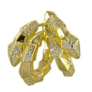 Orecchini serpente in argento dorato con zirconi a pave  - gallery