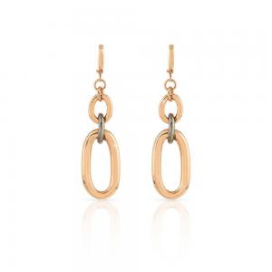 Orecchini Unoaerre in bronzo Rosa e nero a pendente catena forzatina - gallery