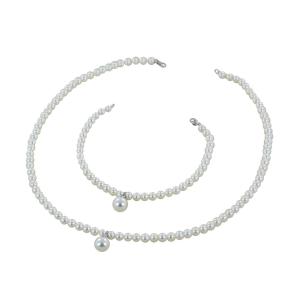 Parure Collana e bracciale di Perle Freshwater con ciondolo perla e diamante - gallery