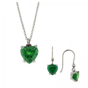 Parure collana e orecchini a cuore verde in argento zircone cuore Gioielli Orsini 