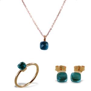 Parure Gioielli in oro Collana Anello e orecchin con quarzo azzurro sfaccettato  - gallery