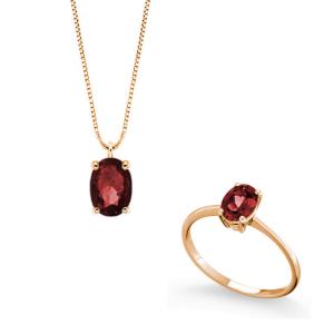 Parure Gioielli Orsini collana e anello in oro rosa e Rubino