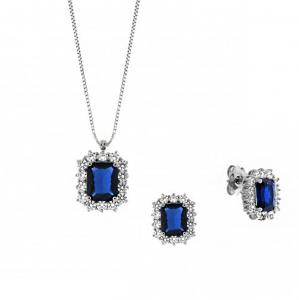 Parure Gioielli Orsini in argento e zircone rettangolare Blu - gallery