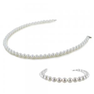 Parure Girocollo Bracciale di Perle Freshwater