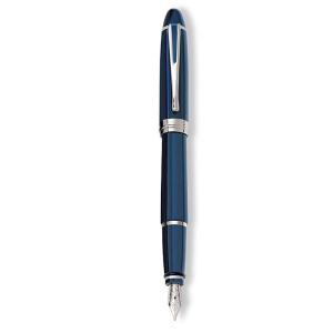 Penna Stilografica resina Blu finiture silver Aurora De Luxe con confezione 