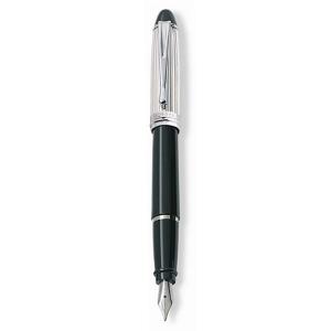 Penna Stilografica resina Nera finiture cromate Aurora Silver con confezione 
