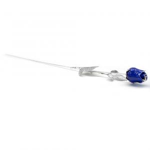 Rosa Blu - Fiore in argento di 48 cm con bocciolo blu - gallery