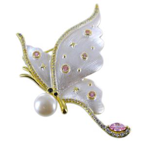 Spilla a forma di farfalla in argento zirconi e perla