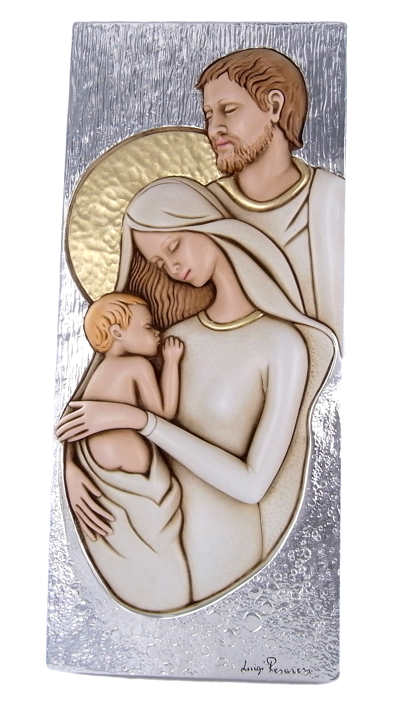 Scultura sacra in argento effetto ceramica Sacra Famiglia
