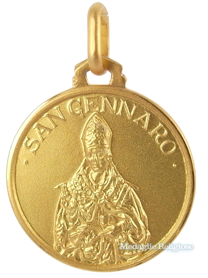 Medaglia San Gennaro in oro giallo 18 kt 18 mm