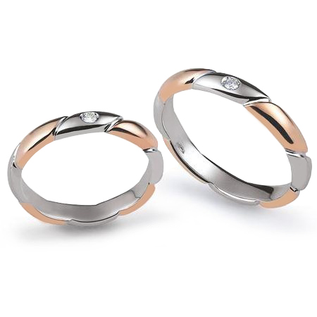 Fede Nuziale Orsini oro 9KT bianco e rosa con diamante FE309