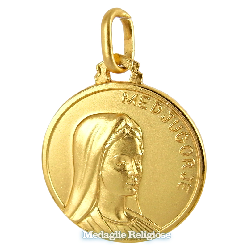 Medaglia Madonna Medjugorje in oro giallo 14 mm