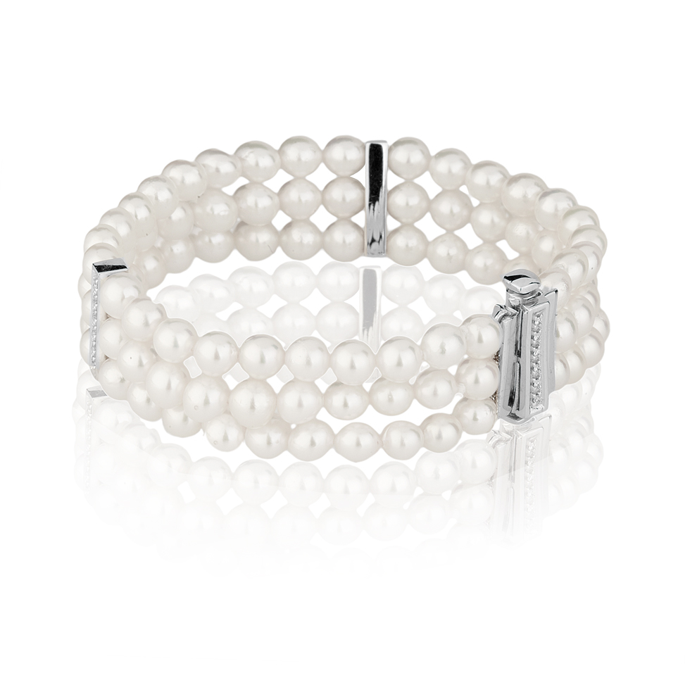 Bracciale di Perle Akoya 5,5 - 6 e Diamanti