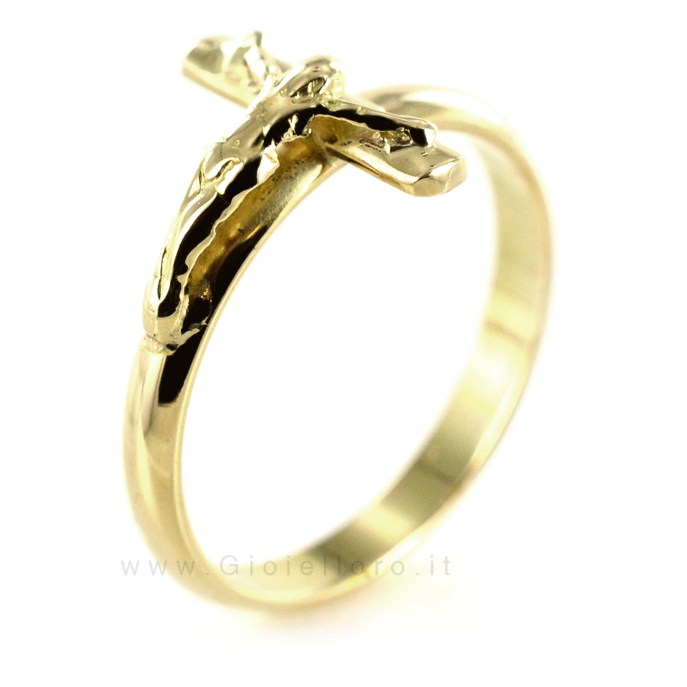 Anello con Crocifisso in oro -unisex-