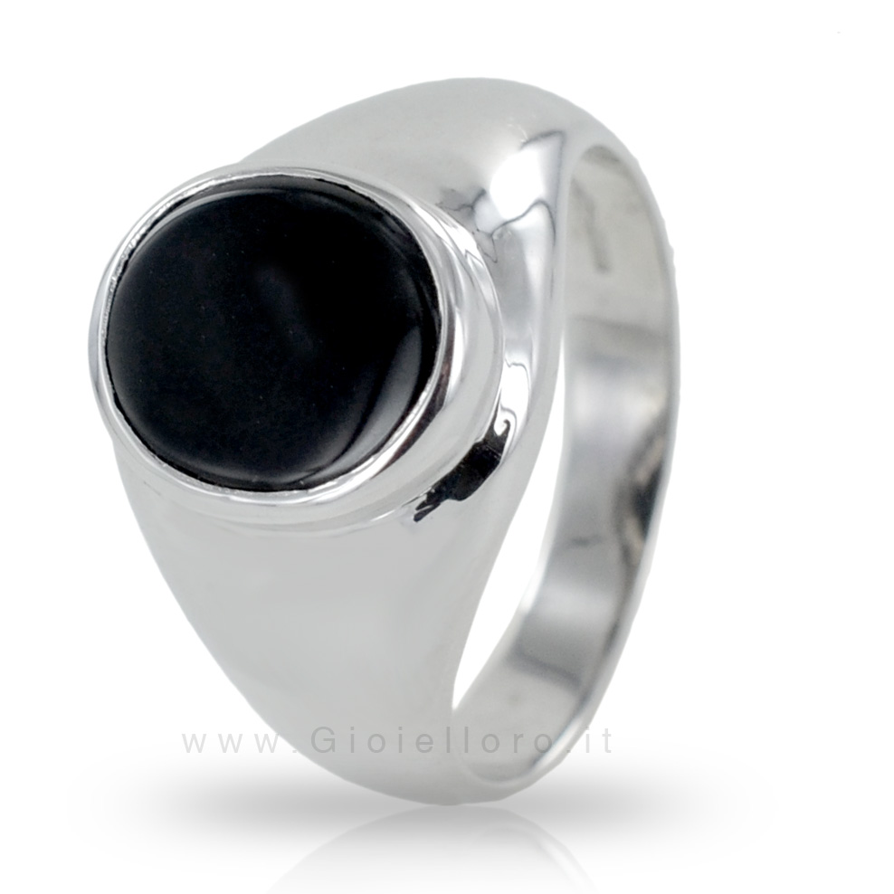 Anello Uomo In Acciaio Inox Con Onice Nero, Oro, Design Classico, Taglie Da 54 A 69, Peso 12g, Gioiello Elegante