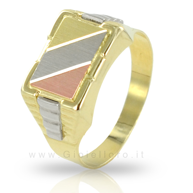 Anello da Uomo in oro giallo e centrale in oro tre colori
