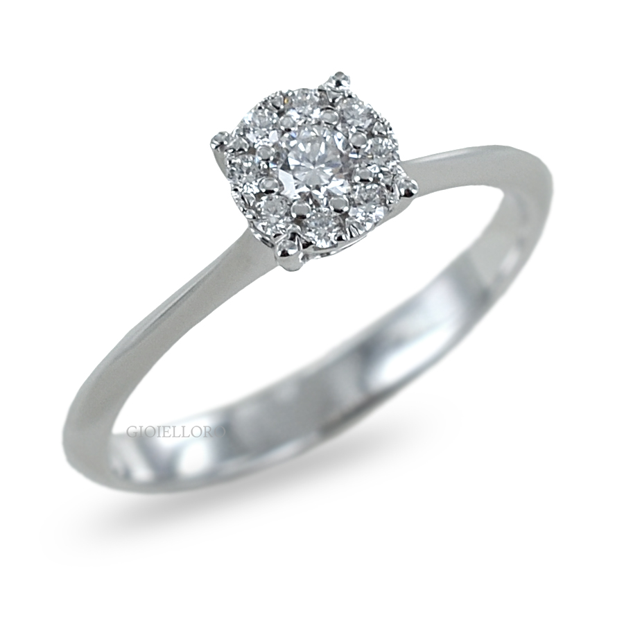 Anello effetto Solitario in oro e Diamanti Dluce  ct. 0.19 colore G
