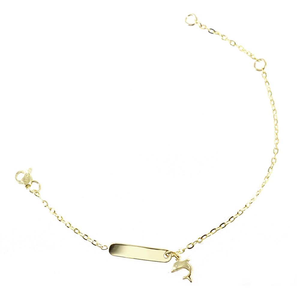 BRACCIALE DA BAMBINA CON CHARM DELFINO IN ORO 9 KT - TARGHETTA