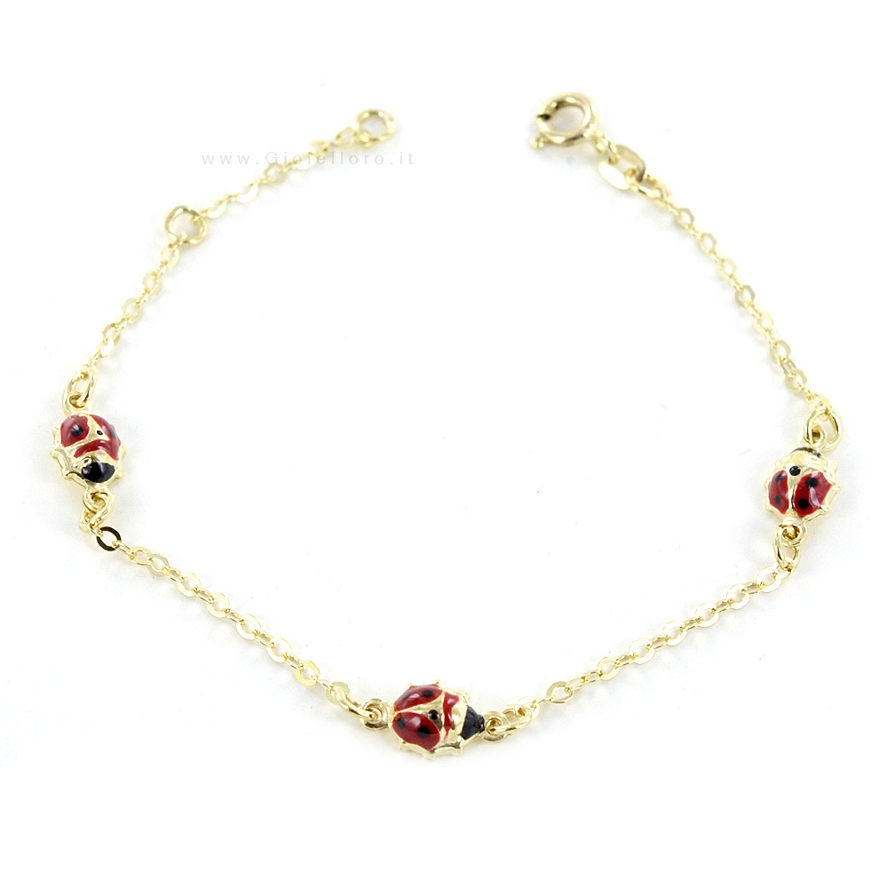 Bracciale da bambina in oro 9 kt con coccinelle