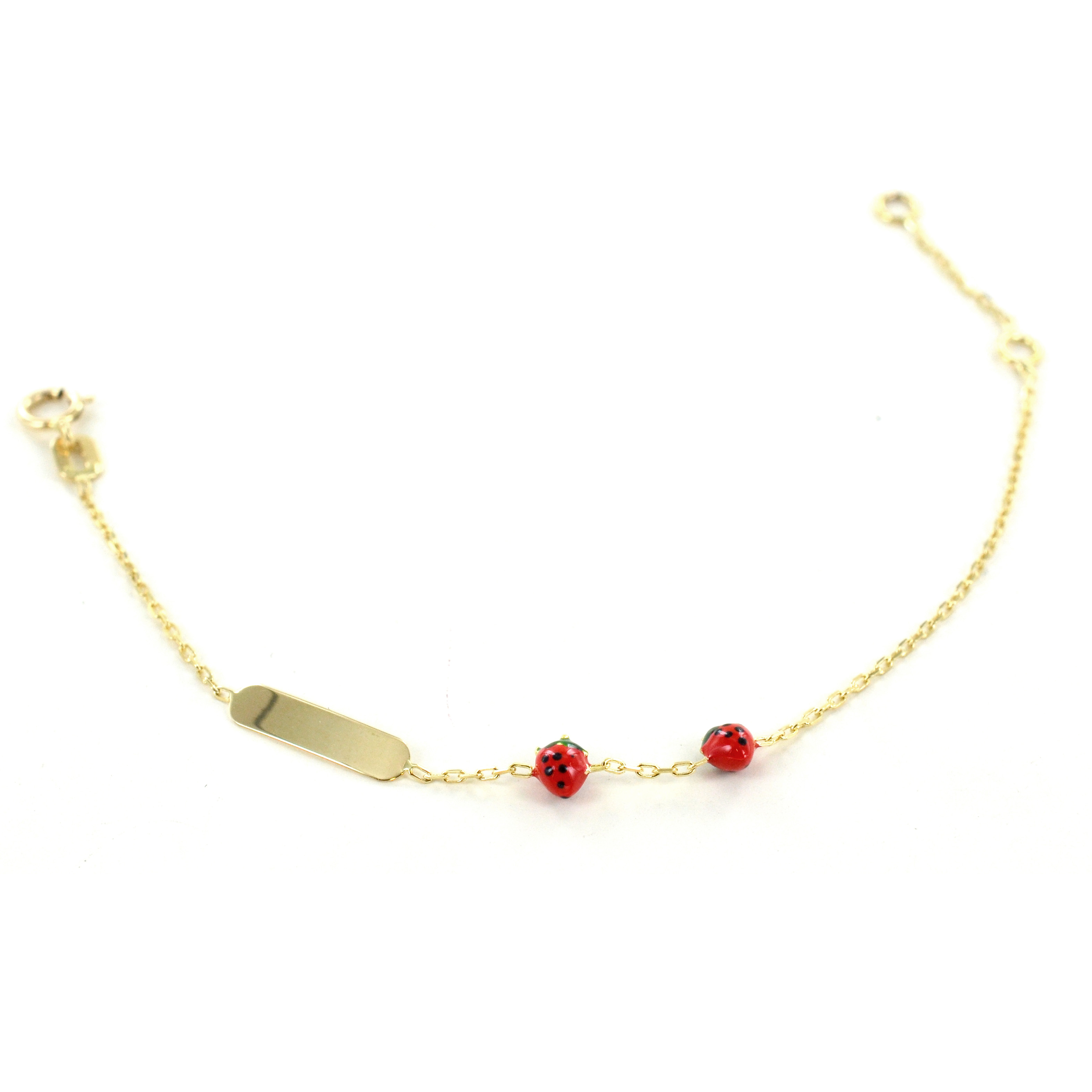 Bracciale da Bambina in oro con fragole e targhetta 