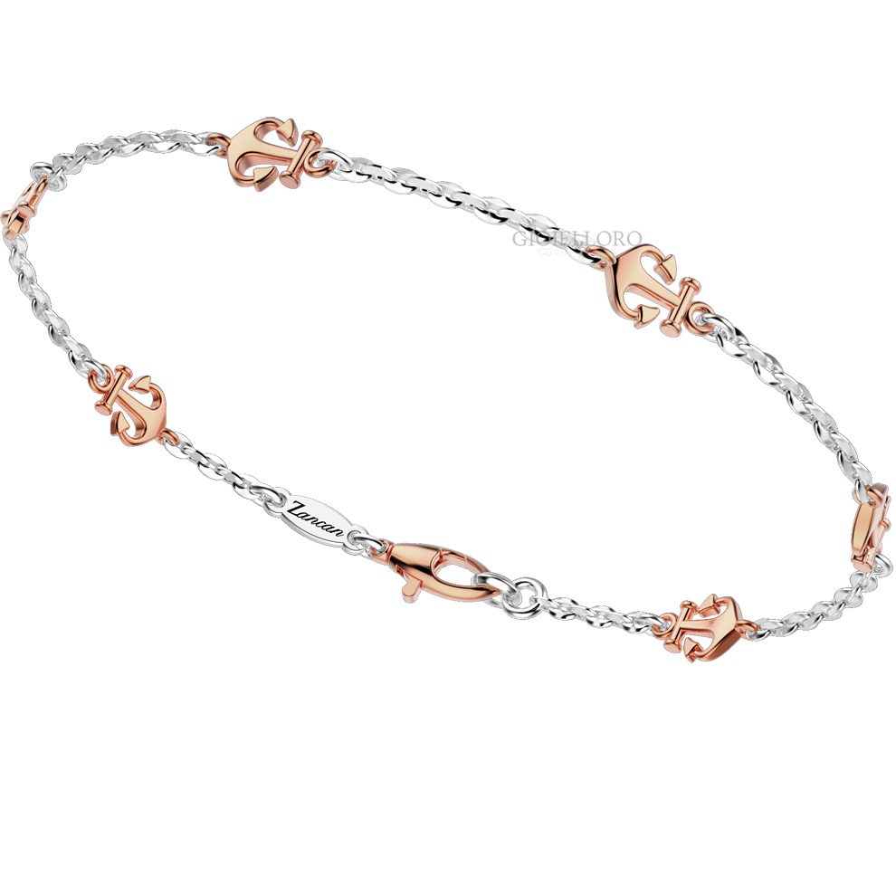 BRACCIALE IN ORO BIANCO E ROSA - BRACCIALE ZANCAN DA UOMO ANCORA