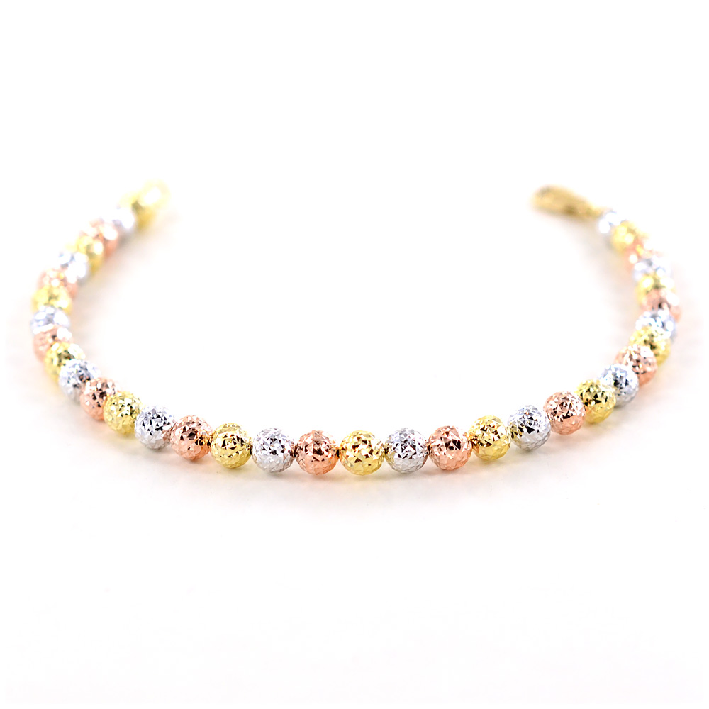 Bracciale in oro giallo rosa e bianco a sfere grandi sfaccettate - Oreficeria Vicentina