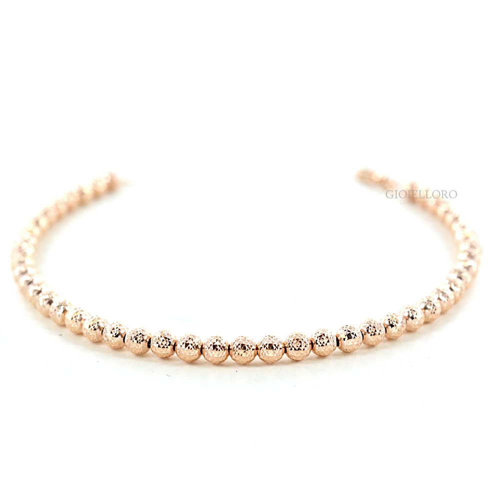 Bracciale in oro rosa a sfere medie sfaccettate 4 mm - Oreficeria Aretina