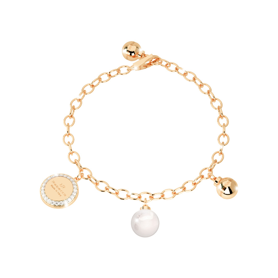 BRACCIALE REBECCA IN BRONZO CON CHARMS E PERLA HOLLYWOOD