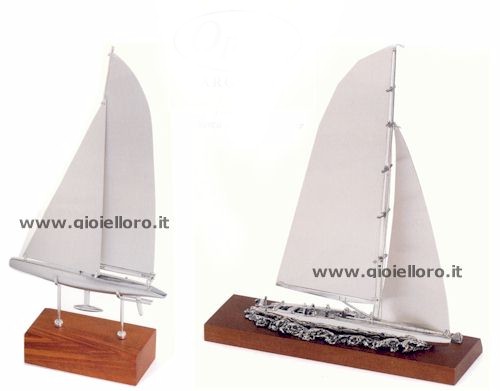 Boat race - base in precious wood and 925/000 silver 