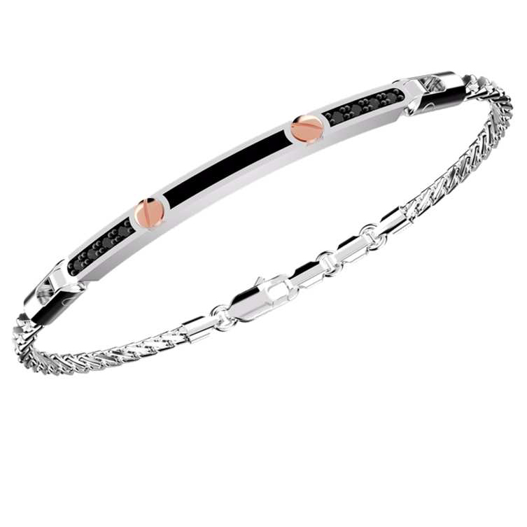 Bracciale Zancan da uomo in argento e oro rosa spinelli neri