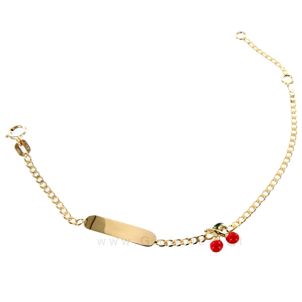 Bracciale da bambina in oro giallo con targhetta - CILIEGIE