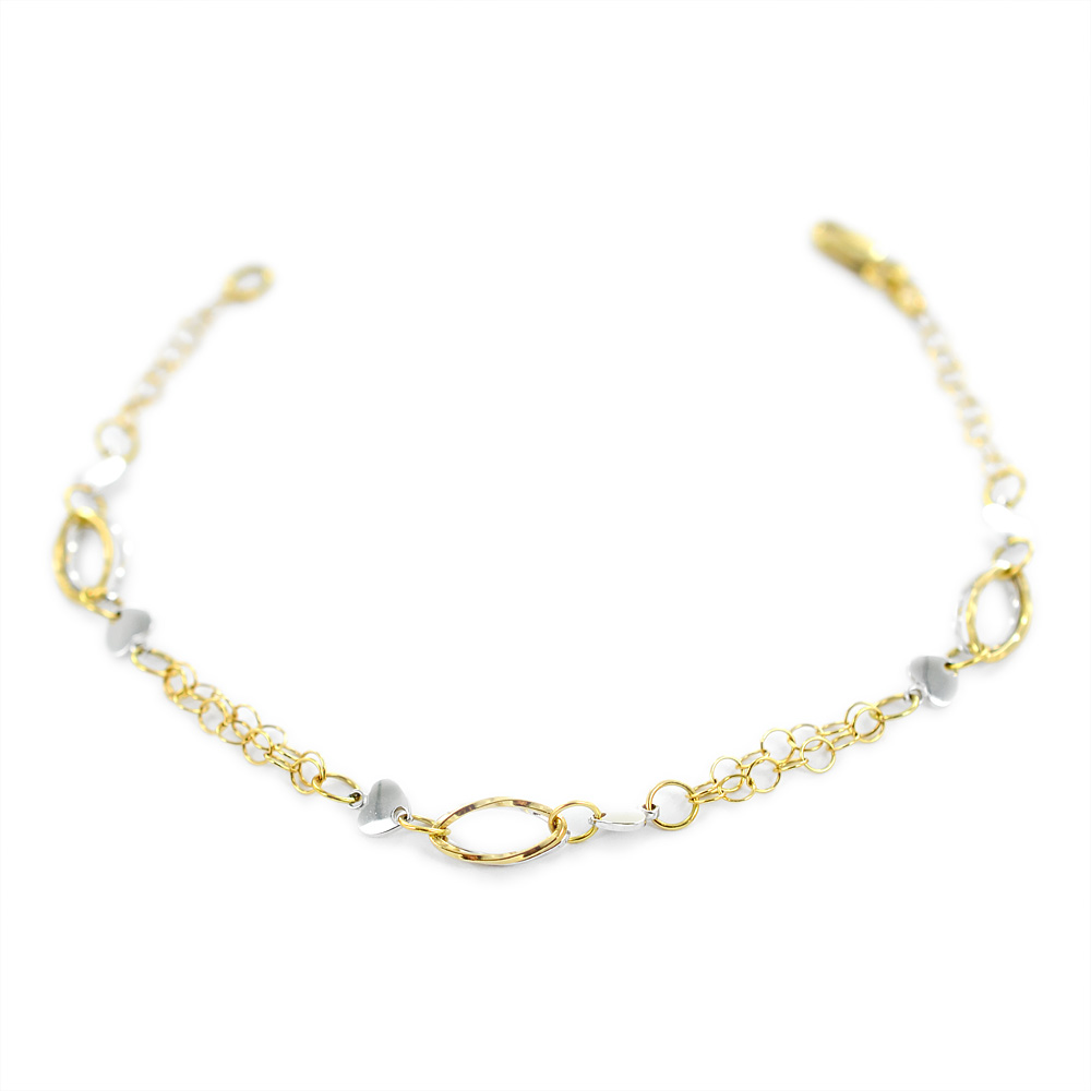 Bracciale da bambina in oro giallo e bianco Cuori