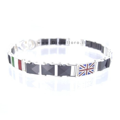 Bracciale in argento per uomo con smalti e ceramica - Bracciale Bandiere