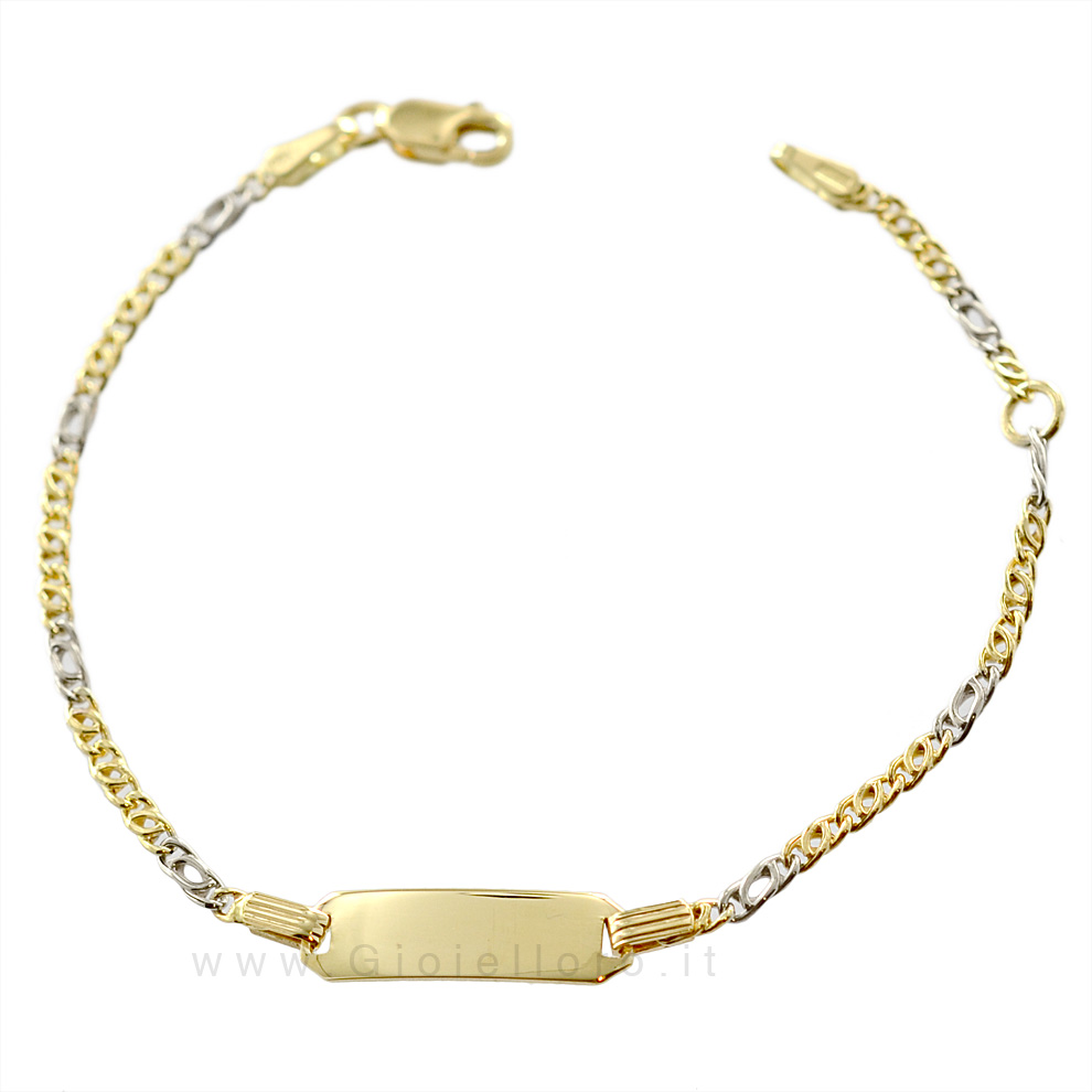 Bracciale in oro giallo e bianco 18 kt con targhetta 