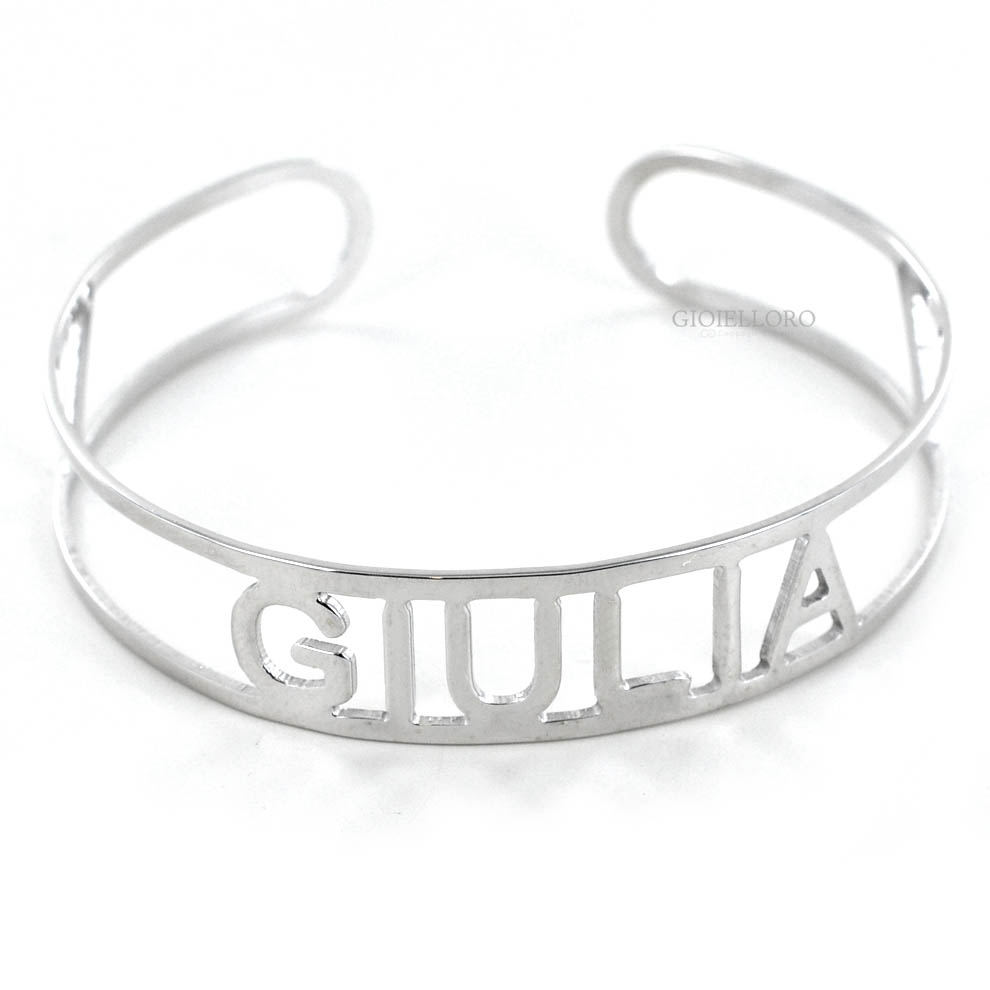 Bracciale rigido con nome Giulia in argento a binario