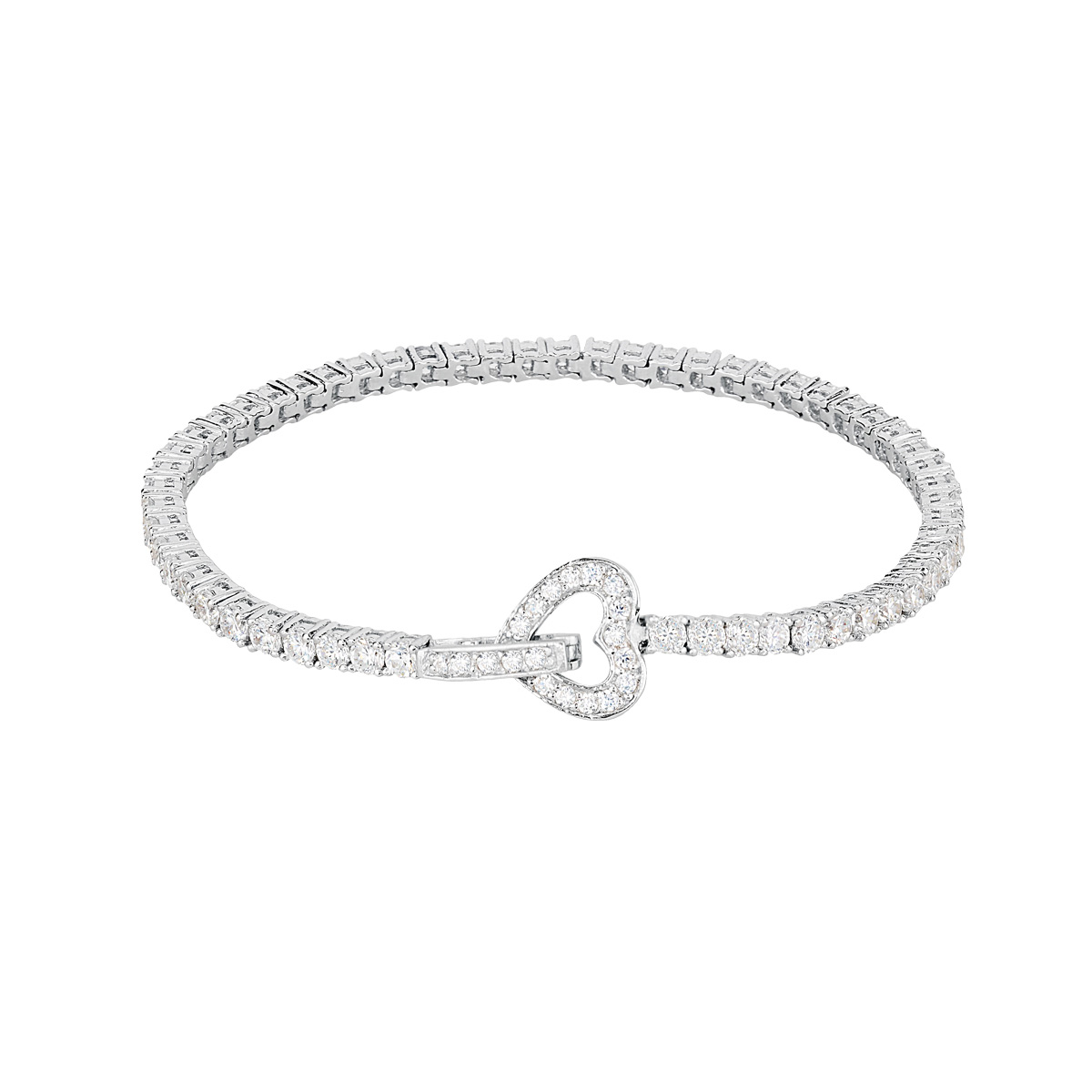 Bracciale tennis cuore in argento con zirconi