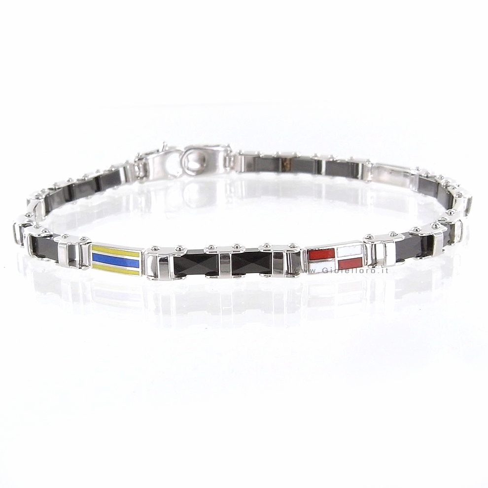 Bracciale uomo Arcadia in argento 925 e lettere Nautiche - ceramica