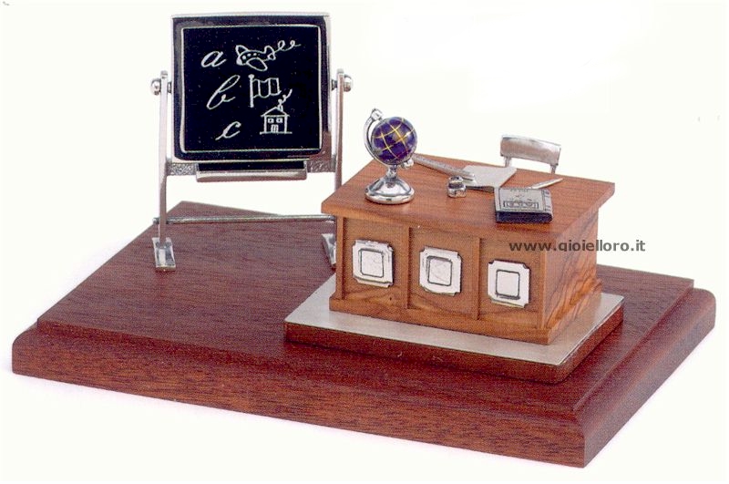 Teacher's desk in precious wood and silver