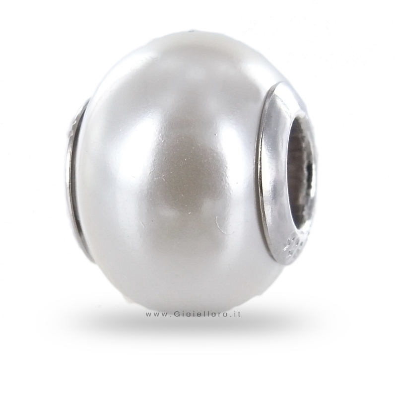 Charm componibile PerlAmore Murano Beads in argento e vetro WHITE PEARL