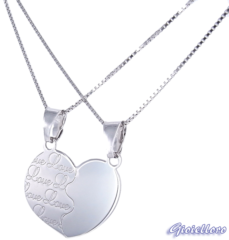 Ciondolo Cuore Spezzato LOVE in argento con collane YOU and ME