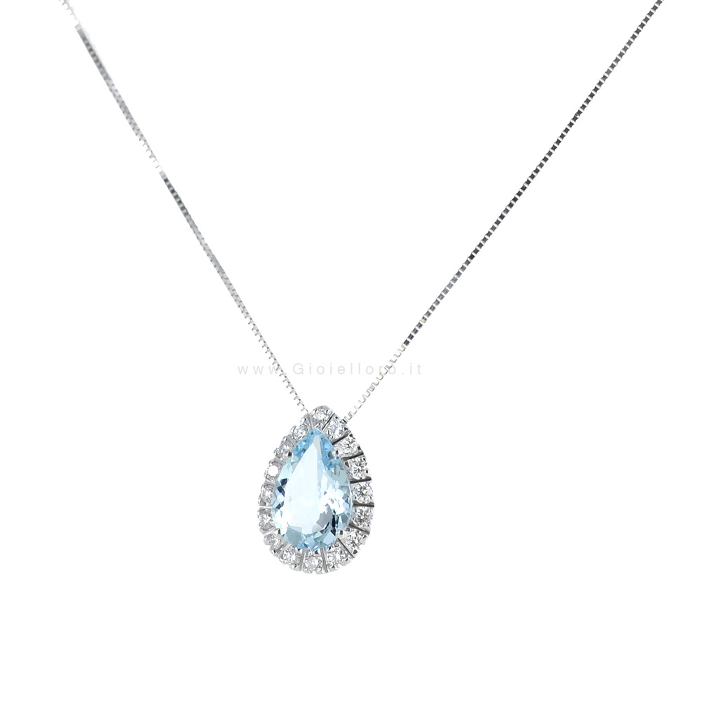 Collana con pendente Acquamarina Goccia ct 1.37 e DiamantI ct 0.25 G