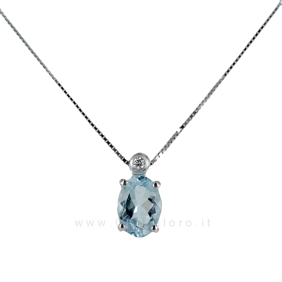 Collana con Ciondolo Acquamarina 0.94 e Diamante collezione Ingrid