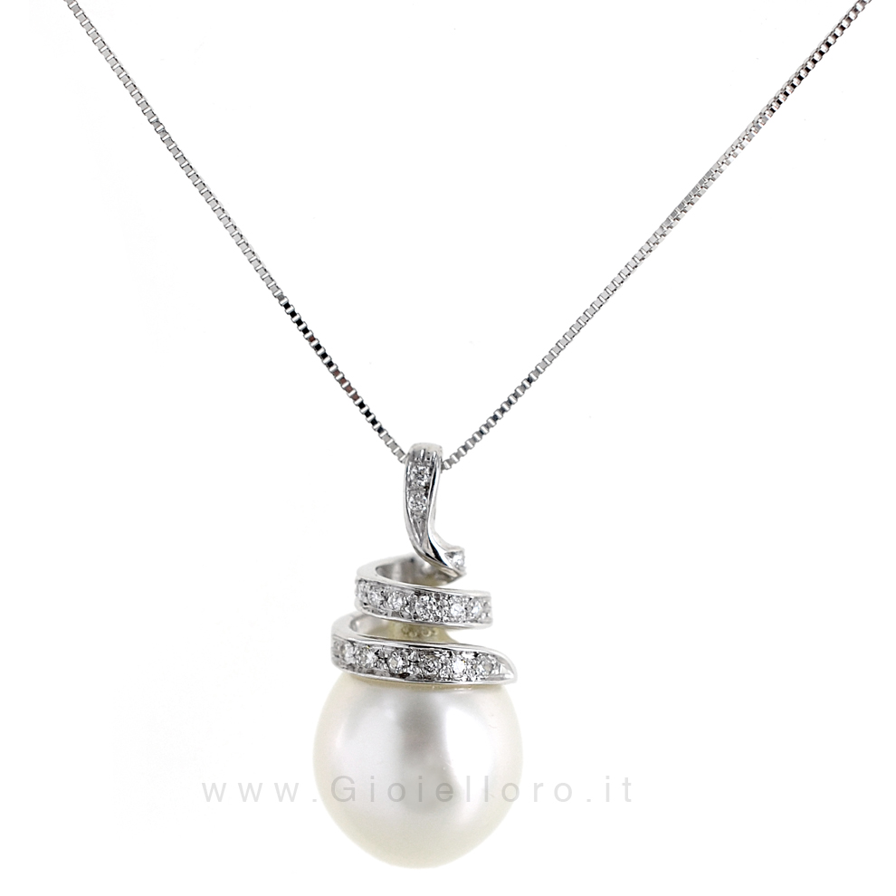 Collana con Ciondolo Perla Australiana 12 mm e diamanti