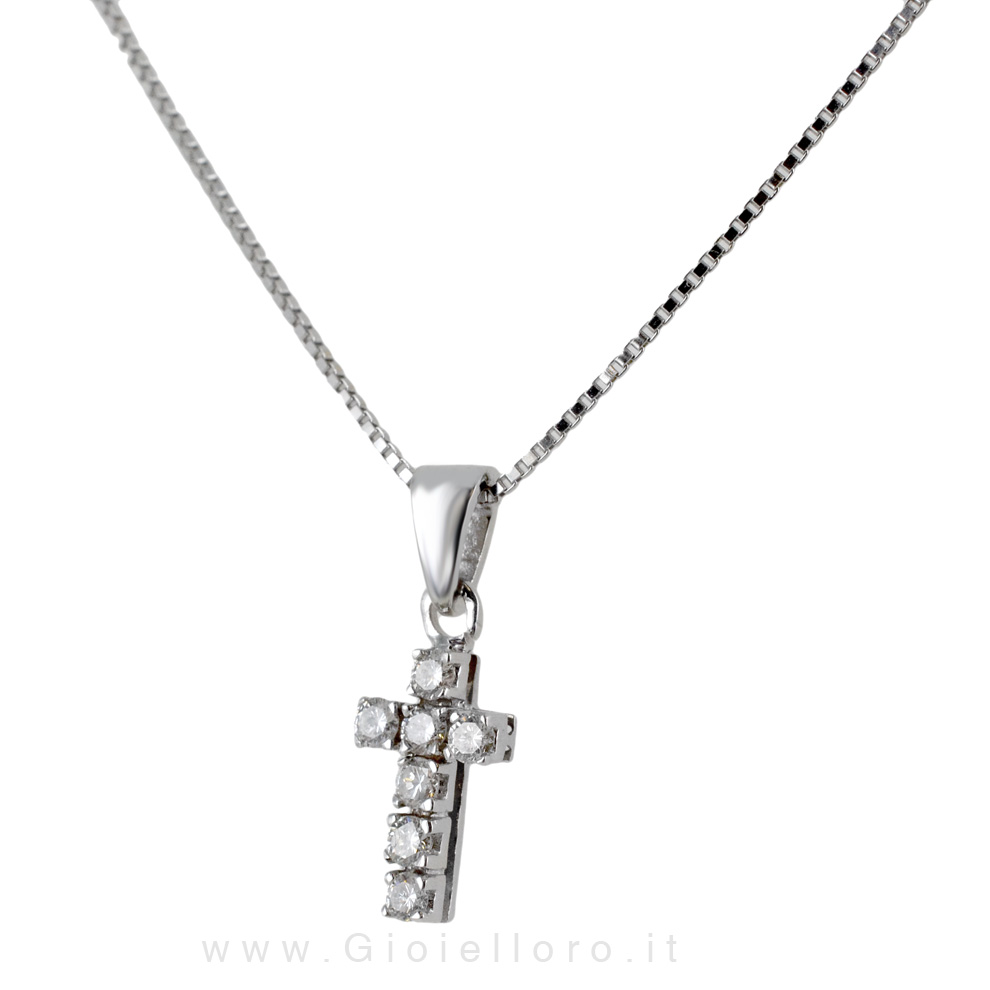 Collana con Ciondolo croce in oro bianco e diamanti ct 0.29