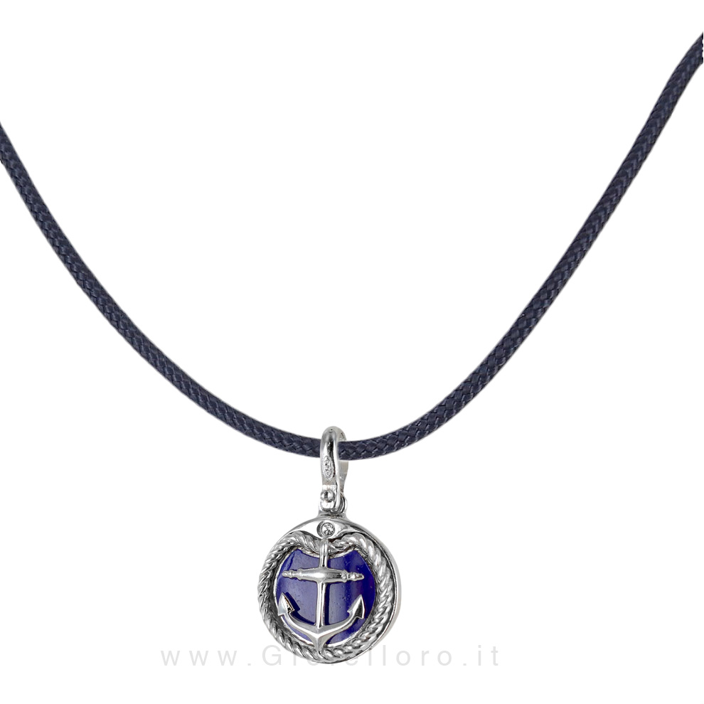 Collana con ciondolo Ancora e corda nautica in argento e smalti 