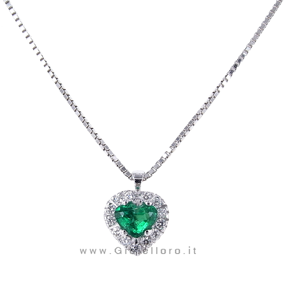 Collana con ciondolo Cuore con diamanti e smeraldo