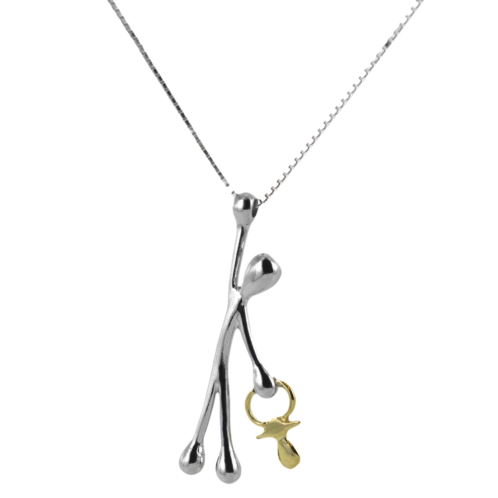 Collana con ciondolo Pensieri Felici in argento con ciuccio in oro GS1029